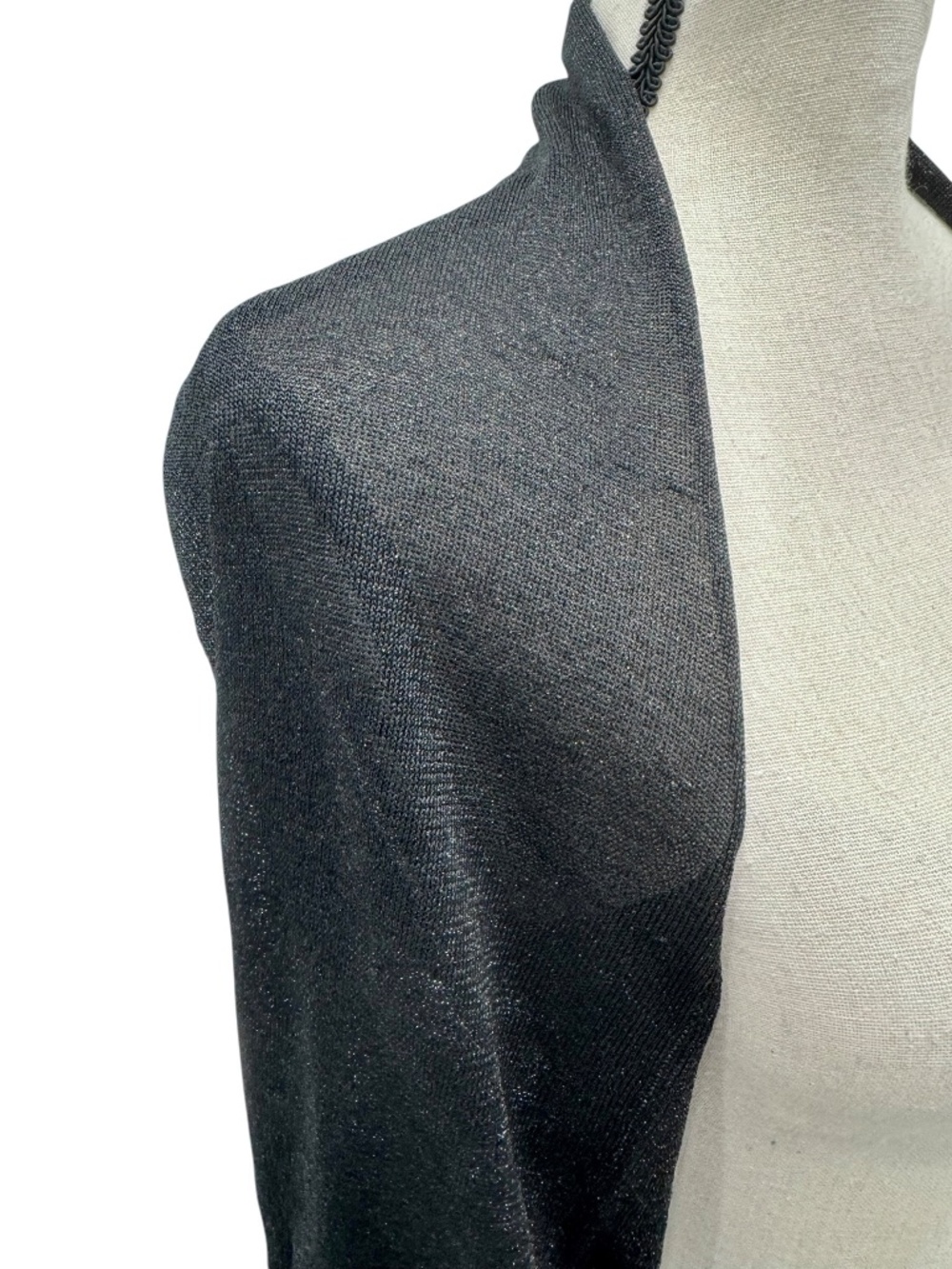 ADOLFO DOMINGUEZ BLACK METALLIC SHIMMER OPEN FRONT BOLERO SHRUG - Picture 3 of 16